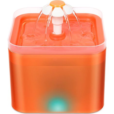 Fontaine a Eau Chat, Distributeur Eau pour Chat Ultra Silencieux, Distributeur Eau Chat avec Lumière LED, 2L Fontaine Chat, avec Filtre à Charbon Actif Et Pompe à Eau(Orange) (1/5)