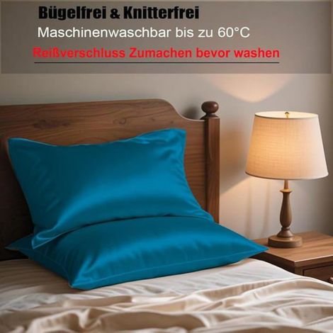 Housse oreiller en satin 40 x 80 lot de 2 - Douce comme une housse oreiller en soie 09 - Bleu 40 x 80 cm, 2 40 X 80 C TAIE OREILLER (1/5)
