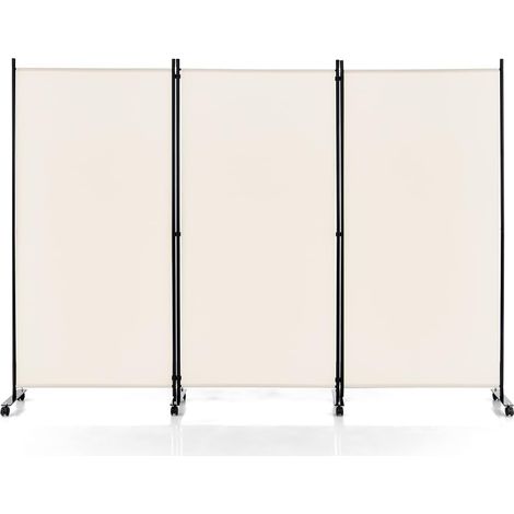 Costway – Paravent intérieur 3 panneaux 262x180cm – Cloison de séparation avec 8 roulettes – Cadre en métal et surface en polyester – Détachables et pliables