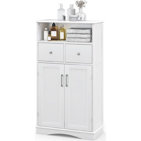 COSTWAY Meuble de Salle de Bain à 2 Portes 2 Tiroirs, Colonne Salle de Bain Armoire Haute avec Étagères Réglables pour Salle de Bain, Salon, Cuisine, 60 x 30 x 108 cm, Blanc (1/5)