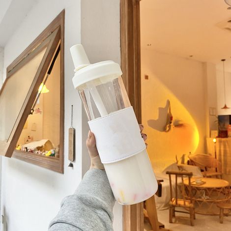 Trinkflasche mit Strohhalm, niedlicher Reisebecher mit abnehmbarem Deckel, wiederverwendbarer Kunststoffbecher, sicher und gesund, hitzebeständig, mit N6-Deckel, 850 ml (1/5)