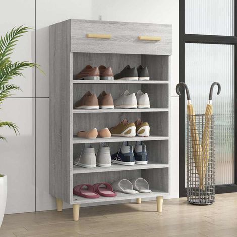 817556 vidaXL Shoe Cabinet Grey Sonoma 60x35x105 cm Engineered Wood (1/5)