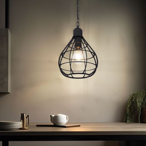Hängelampe Pendelleuchte Deckenlampe Wohnzimmerlampe Esszimmerleuchte, Metall schwarz Gitterschirm, E27, D 25 cm