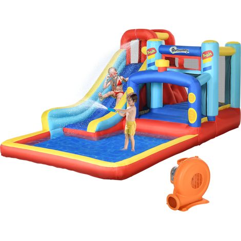 4-in-1 Bouncy Castle, with Slide, Trampoline, Climbing Wall, Blower, Multicoloured (1/5)