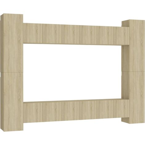 Ensemble de meubles armoire buffet TV télévision salon chambre séjour 10 pièces chêne sonoma bois d'ingénierie brun