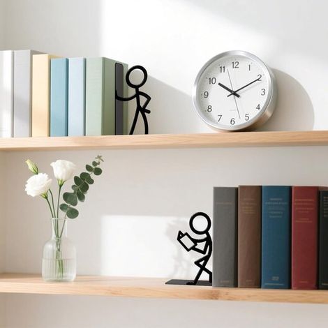 1 paio di fermalibri per librerie, robusti fermalibri in metallo, simpatici fermalibri neri a forma umana, originali organizer per libri per gli amanti dei libri (1/4)