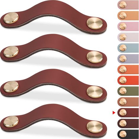 4pcs Poignée Meuble Cuir, Bouton Porte Placard Poignee Cuir Bouton de Tiroir, Poignee de Meuble Vintage pour Armoires, Commode, Cuisine, Salle de Bain (Brun, 128mm) (1/5)
