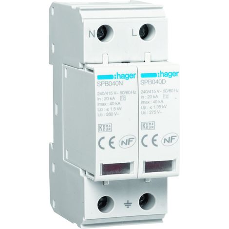 Parafoudre 2P T2 TNS/TT Uc 275V In 20kA Imax 40kA telesignalisation - HAGER SPB240R