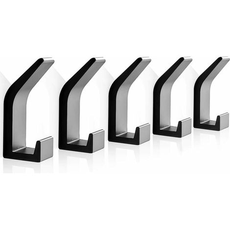 Crediri - Juego de 5 ganchos autoadhesivos de aluminio para toallas y abrigos, impermeables, para montaje en pared, para armarios de cocina y baño, color negro (1/5)