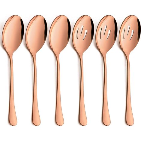 Cuillères de Service en Cuivre Lot de 6, Cuillères à Fente Doré Rose Inox pour Buffet Restaurant Banquet Dîner Traiteur, 22 cm, Passe au Lave-Vaisselle (1/5)