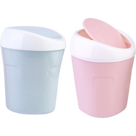 Set of 2 Mini Table Trash Cans with Swing Lid, Mini Plastic Tabletop Trash Bin, Bathroom Trash Bin, Bathroom, Kitchen, Home Office, Sleeping Room (1/4)