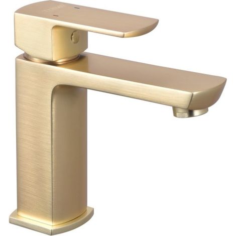 Mitigeur pour lavabo DOUR design carré laiton brossé avec vidage clic-clac assorti - THEWA DOU14L