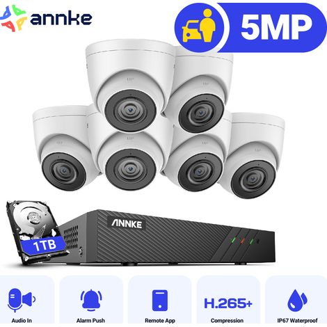 ANNKE 8 Channel PoE Security System with 6 Turret Cameras, IP67  Waterproof,EXIR 2.0 Night Vision, Built-in Mic & SD Card Slot, Works with Alexa - 1TB HDD (1/5)