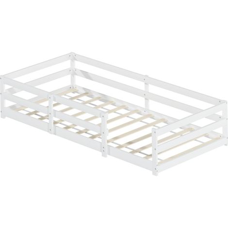 Letto Montessori a pavimento con barriera di protezione in pino bianco 90 x 200 cm (1/5)