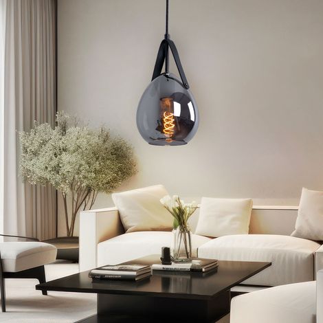 Pendellampe Hängeleuchte Esszimmerlampe, Moderne Pendelleuchte, Lampenschirm in Rauchglas Optik, Metall, schwarz, matt, 1x E27 Fassung, DxH 15x120 cm