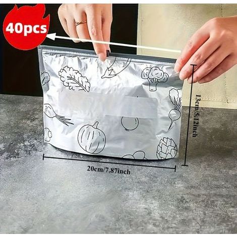 BelleRise – 40er-Pack wiederverwendbare Aluminiumfolien-Aufbewahrungsbeutel (mit Reißverschluss) – luftdicht, auslaufsicher und geruchsdicht (1/5)
