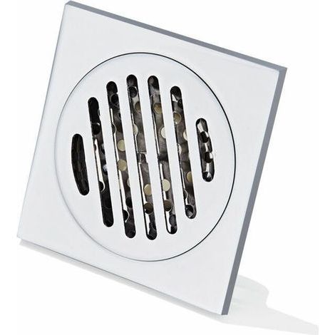 1 pièce Grille de douche anti-cheveux, siphon de sol en acier inoxydable 100x100 mm, drain carré avec finition chromée pour salle de bain et cuisine (1/5)