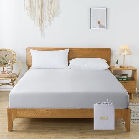 Drap Housse 140x200, 35CM Grand Bonnet pour Matelas Epais, Gris Clair, en Bambou-Soie Végétale, Rafraichissant pour Été et Hiver, Doux et Soyeux (1/5)
