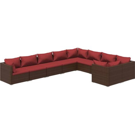 Conjunto de muebles de jardín 9 piezas con cojines poliratán marrón 020018124 (1/5)