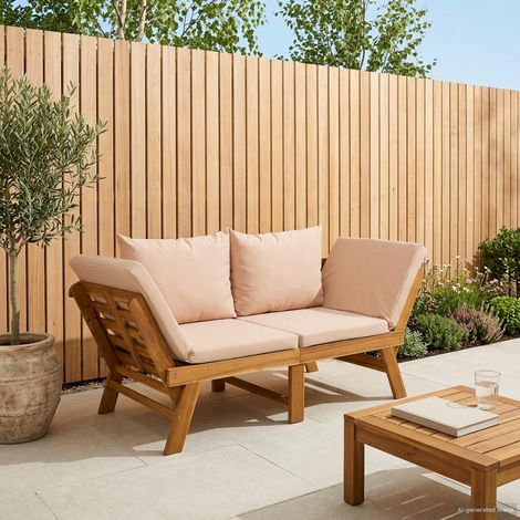 vidaXL Panchina da giardino 3 in 1 con cuscini Naturale (1/5)