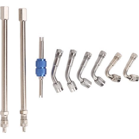 Rallonges de tige de Valve en métal, 45 90 135 degrés, adaptateur d'extension de tige de Valve double pour voitures, camions, tondeuses à gazon (1/4)