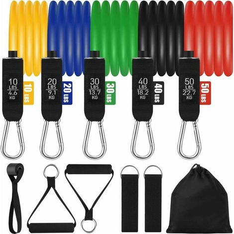 Bandes de Résistance d'exercise, Set de Bandes Elastiques Musculation avec 5 Tubes Fitness, Poignées en Mousse, Sangles de Cheville, Ancre de Porte, pour Gym, Yoga, Physiothérapie - (1/5)