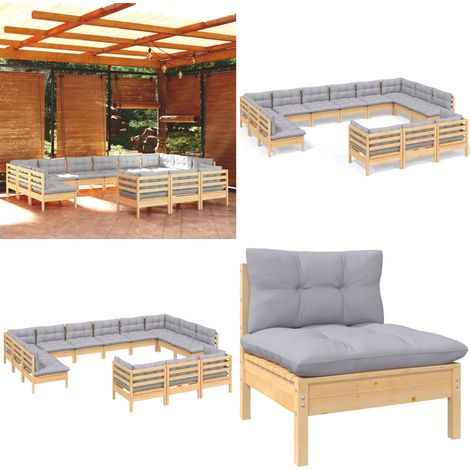13-tlg. Garten-Lounge-Set mit Grauen Kissen Kiefernholz - Garten-Lounge-Set - Garten-Lounge-Sets - Home & Living (1/5)