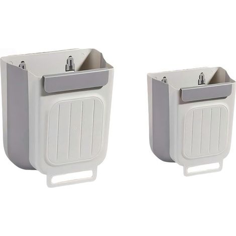 Juego de dos cubos de basura，cubo de basura colgante plegable con cierre de hebilla，apto para encimeras，dormitorios y baños (gris-blanco) (1/5)