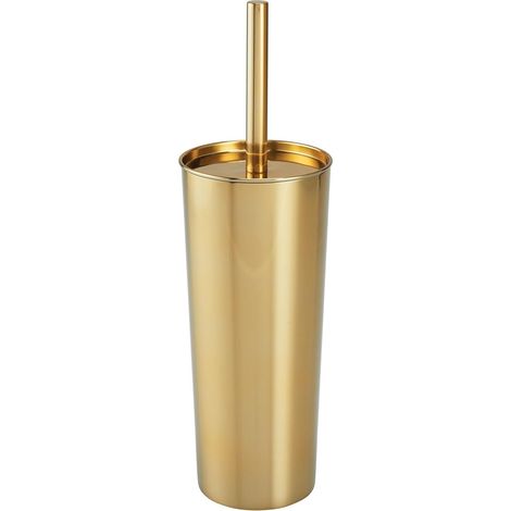 Brosse WC Fine en INOX - Porte Brosse WC Classique pour Salle de Bain ou WC d’invités - Brosse Toilette avec Support à Brosse Pratique - Laiton (1/5)