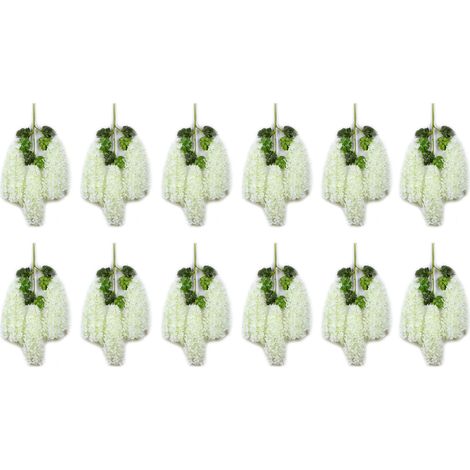 Lot de 12 glycines artificielles blanches pures, décoration exquise pour mariages et cérémonies en extérieur