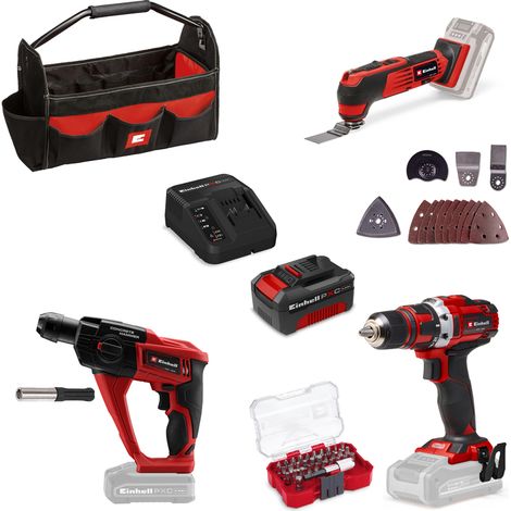 Einhell Pack de 3 outils PXC (18V, avec accessoires) Livré avec une Batterie 4,0Ah, Chargeur et Sac (1/5)