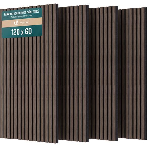 Vounot – Lot de 4 panneaux acoustiques muraux 120x60x2.1cm en MDF ignifuge – Absorption sonore efficace – Chêne foncé