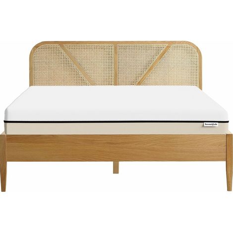 Ensemble lit 140x190 en bois et cannage Leonie + Matelas Hybride à ressorts ensachés et mémoire de forme - Spring Elite (1/5)