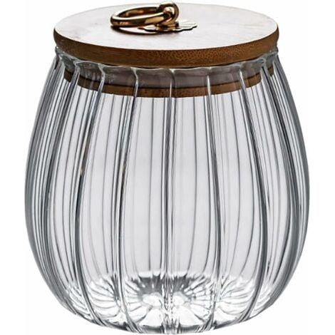Pot en verre transparent de 750 ml avec couvercle hermétique en bois d'acacia pour café, thé, épices, sucre, biscuits, noix-- (1/4)