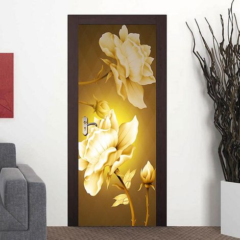 Sticker mural 3D en PVC, motif fleurs dorées, 95 x 215 cm, pour salon, cuisine, chambre. (1/4)