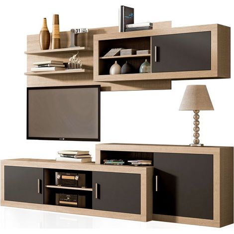 Salón modular con gran capacidad de almacenaje 140 cm Nuka V2 Cambria - Grafito (ancho) x 69cm (alto) (1/5)