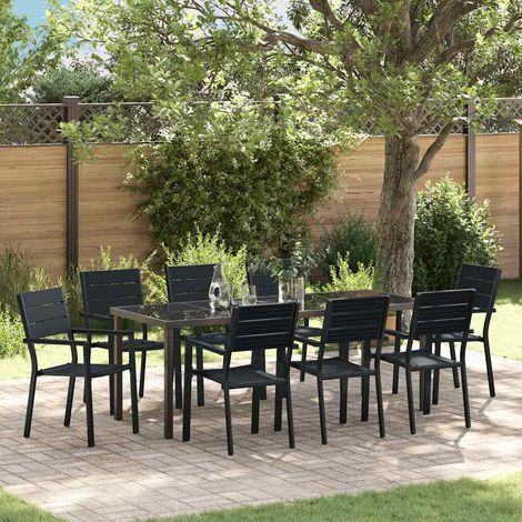 Garten Essgruppe 9 pcs Schwarz Pulverbeschichteter Stahl