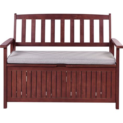 Gartenbank mit Auflage SOVANA 120 cm mit Stauraum Akazienholz Hellgrau
