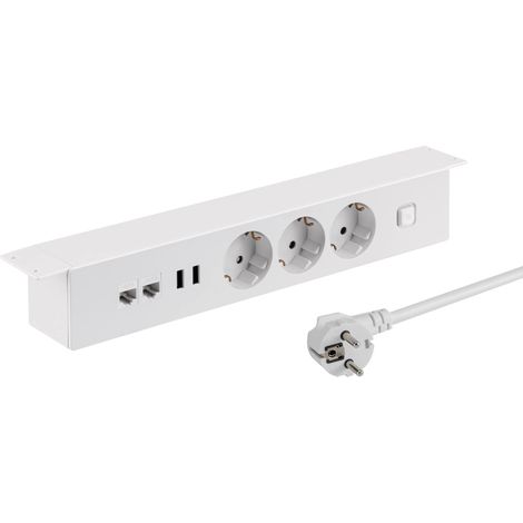 maxtrack Presa da tavolo NV64L 3 prese con contatto di protezione con 2 porte USB e 2 porte LAN, presa multipla per casa, avvitabile, pulsante di accensione e spegnimento, ciabatta con cavo da 1,8 m (1/5)