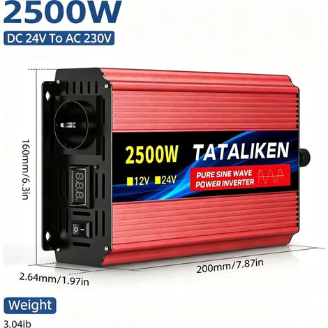 TATALIKEN 2500W Reiner Sinus Spannungswandler 24V‑230V Wechselrichter für LKW, Wohnwagen, Fahrzeuge und mobile Stromversorgung (1/5)