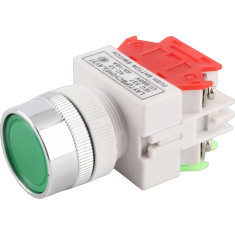 Interrupteur momentané à bouton-poussoir vert à tête plate et réarmement automatique, montage 22 mm LAY37-11BN (1/5)