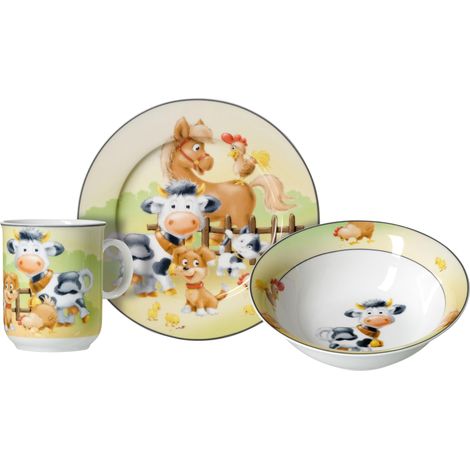 Service de table pour enfant - Motif animaux de la cour - 3 pièces (1/4)