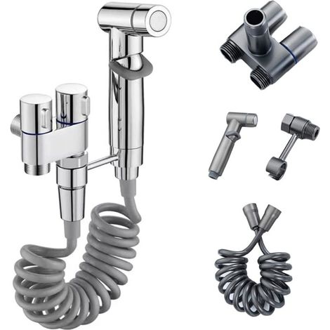 Robinet de salle de bain à double poignée DUALFLOW, 1 entrée, 2 sorties, compatible lave-linge et WC. Montage facile avec bidet intégré (kit B). Construction en laiton. (1/5)
