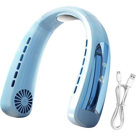 Ventilateur de cou personnel Affichage numérique faible bruit 2400mAh 5 Ventilateur autour du Cou pour Adultes en Plein Air Camping Course Cyclisme Randonnée Pêche Été (1/5)