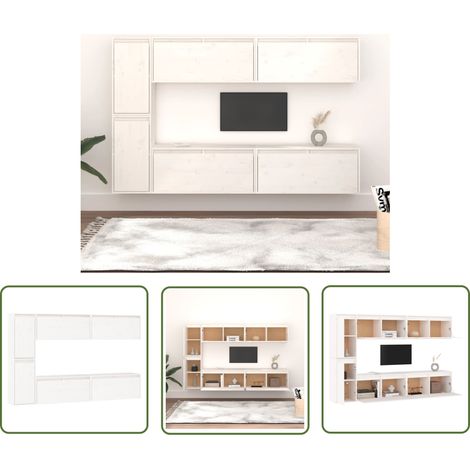The Living Store Meubles TV 6 pcs Blanc Bois massif de pin - Meuble Tv - Meuble Suspendu - Rangement Mural - Bibliothèque Murale - Décoration Murale (1/5)