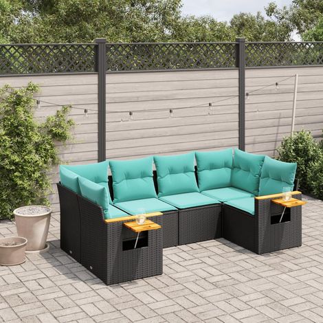 Set de sofás de jardín 6 pzas con cojines ratán sintético negro vidaXL (1/5)