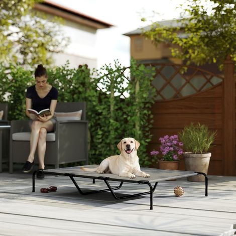 Chaise longue pour chien en extérieur,lit surélevé pour chiens de grande taille,avec cadre en treillis lavable en acier,152 x 94 x 23 cm,gris (1/5)