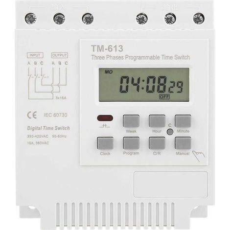 TM-163 Temporizzatore Programmabile 380V/50-60Hz 16A Temporizzatore Relè Settimanale Temporizzatore Trifase Orologio Digitale Intelligente (1/4)