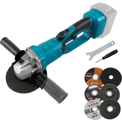 Meuleuse d'angle sans fil pour Makita 18 V, 125 mm, 18 000 tr/min, outil de coupe électrique à tête rotative avec 6 disques pour bois, plastique, métal, polissage (pas de batterie) (1/5)