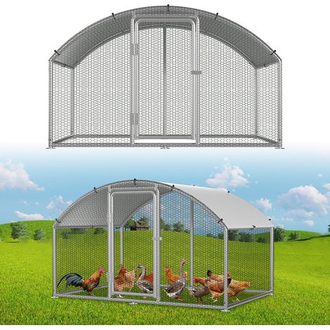 Randaco Gallinero 3×2×2 m con techo arqueado – Recinto para animales pequeños, pajarera exterior, gallinero de acero galvanizado